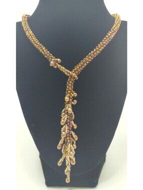 Freshwater Pearls Swarovski Crystals Lariat Necklace Japanese Beads Artisan-Made